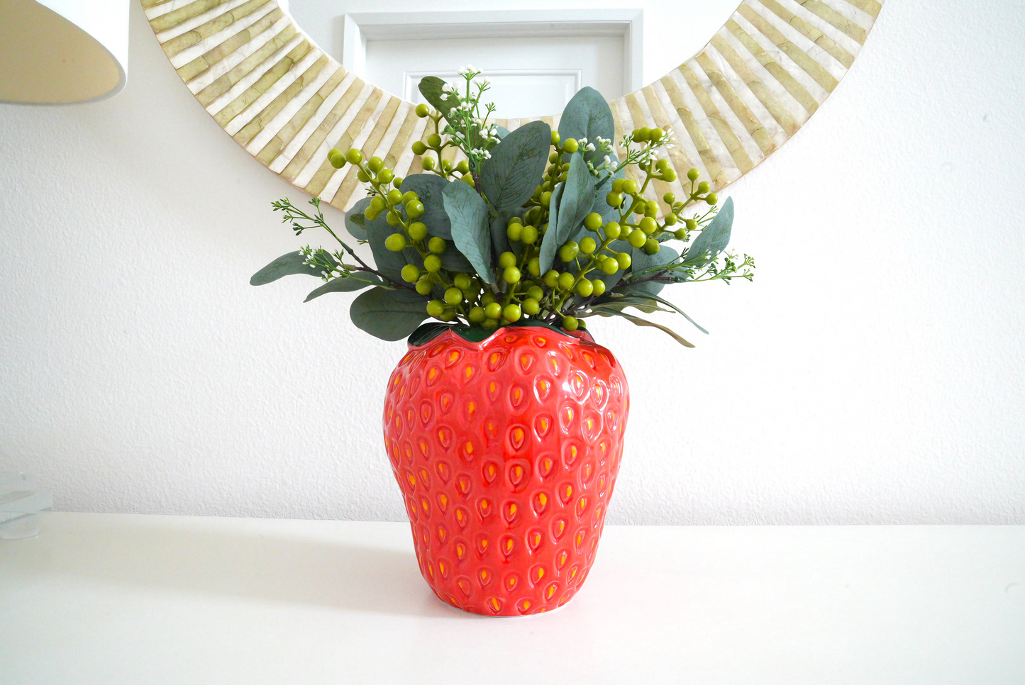 Strawberry Vase With Berries And Eucalyptus