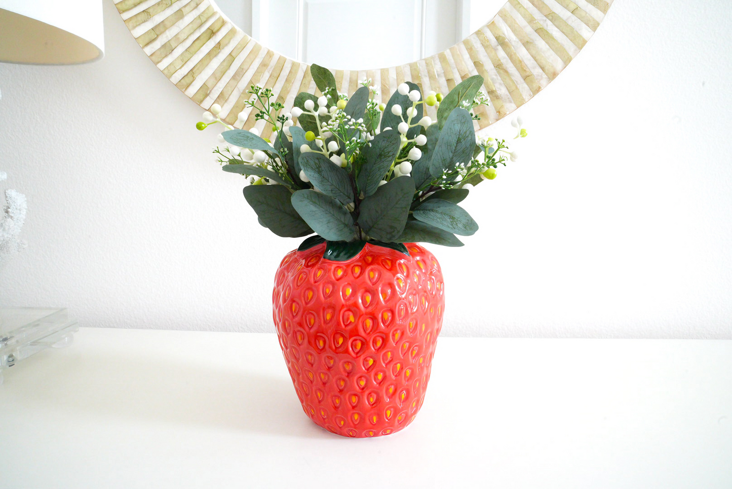 Strawberry Vase With Berries And Eucalyptus