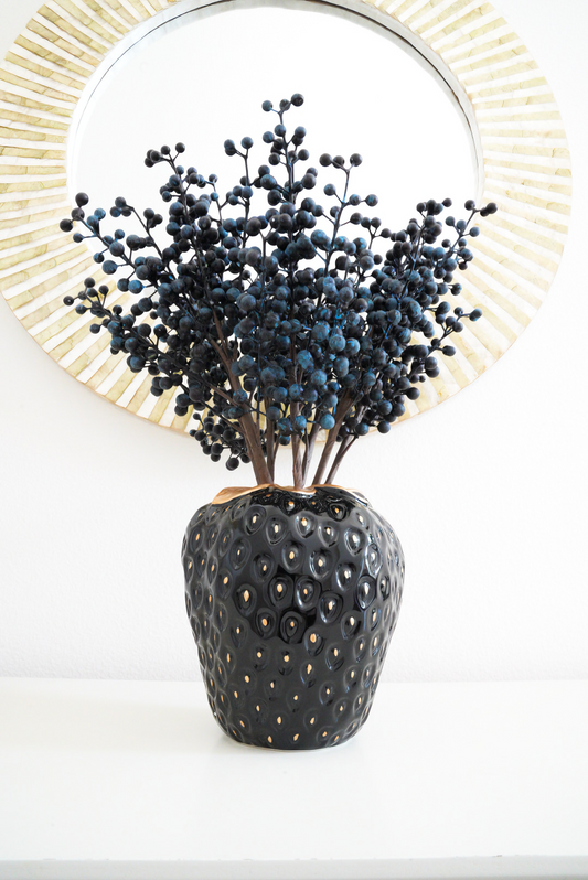 Dark Blue Black Berry Artificial Branch | Faux Fruit Home Table Party Decor